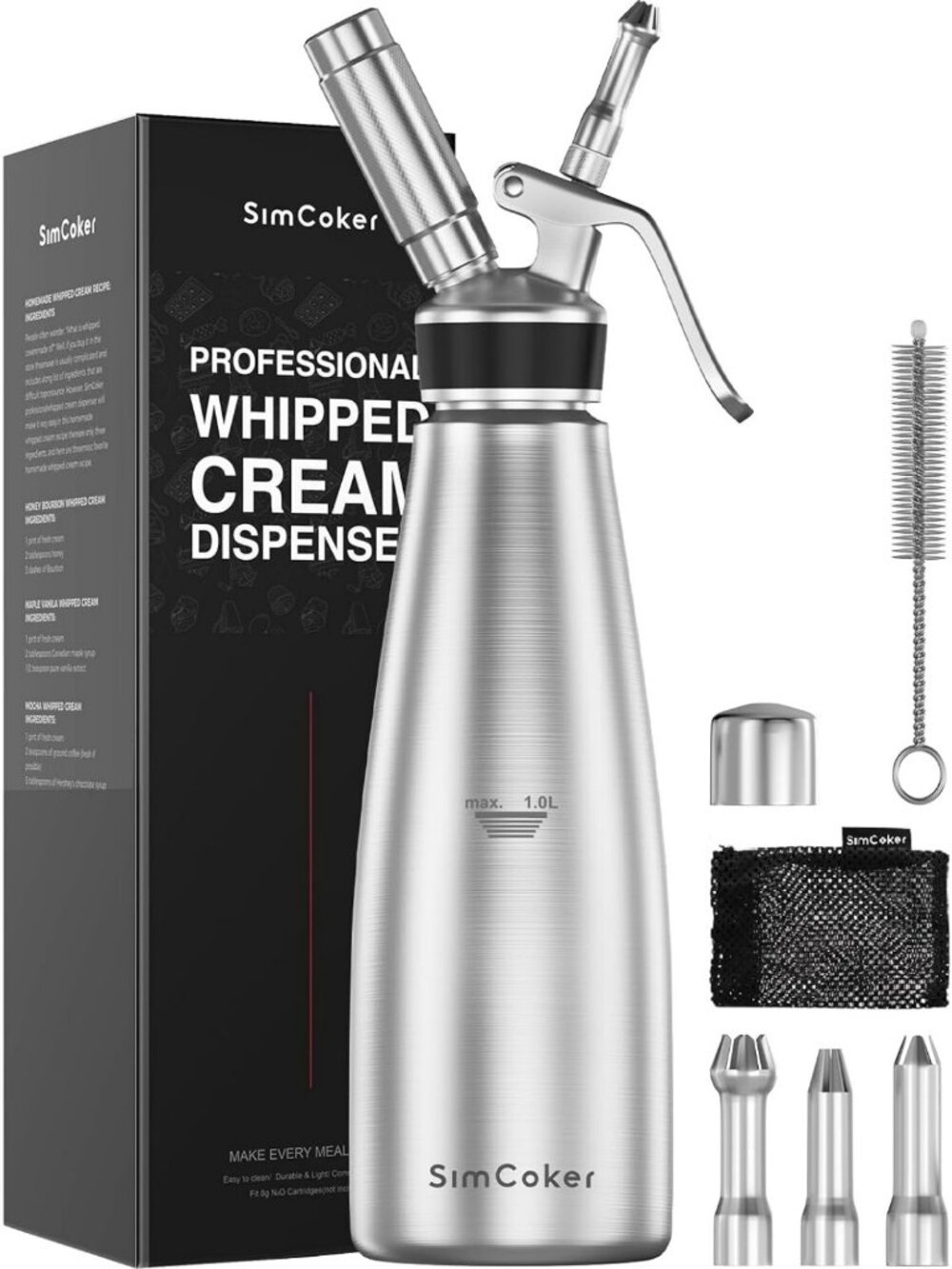 1L Stainless Steel Whipped Cream Dispenser - Professional Kitchen Tool for